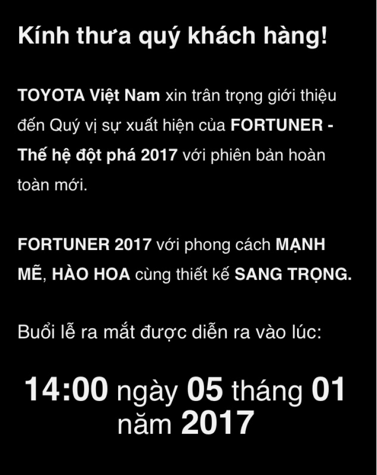 Hôm nay 5/1/2017 Fortuner mới ra mắt, với những thay đổi lớn