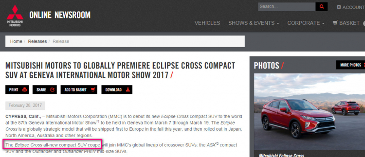 Mitsubishi ra mắt compact SUV coupe Eclipse Cross Mitsubishi ra mắt compact SUV coupe Eclipse Cross