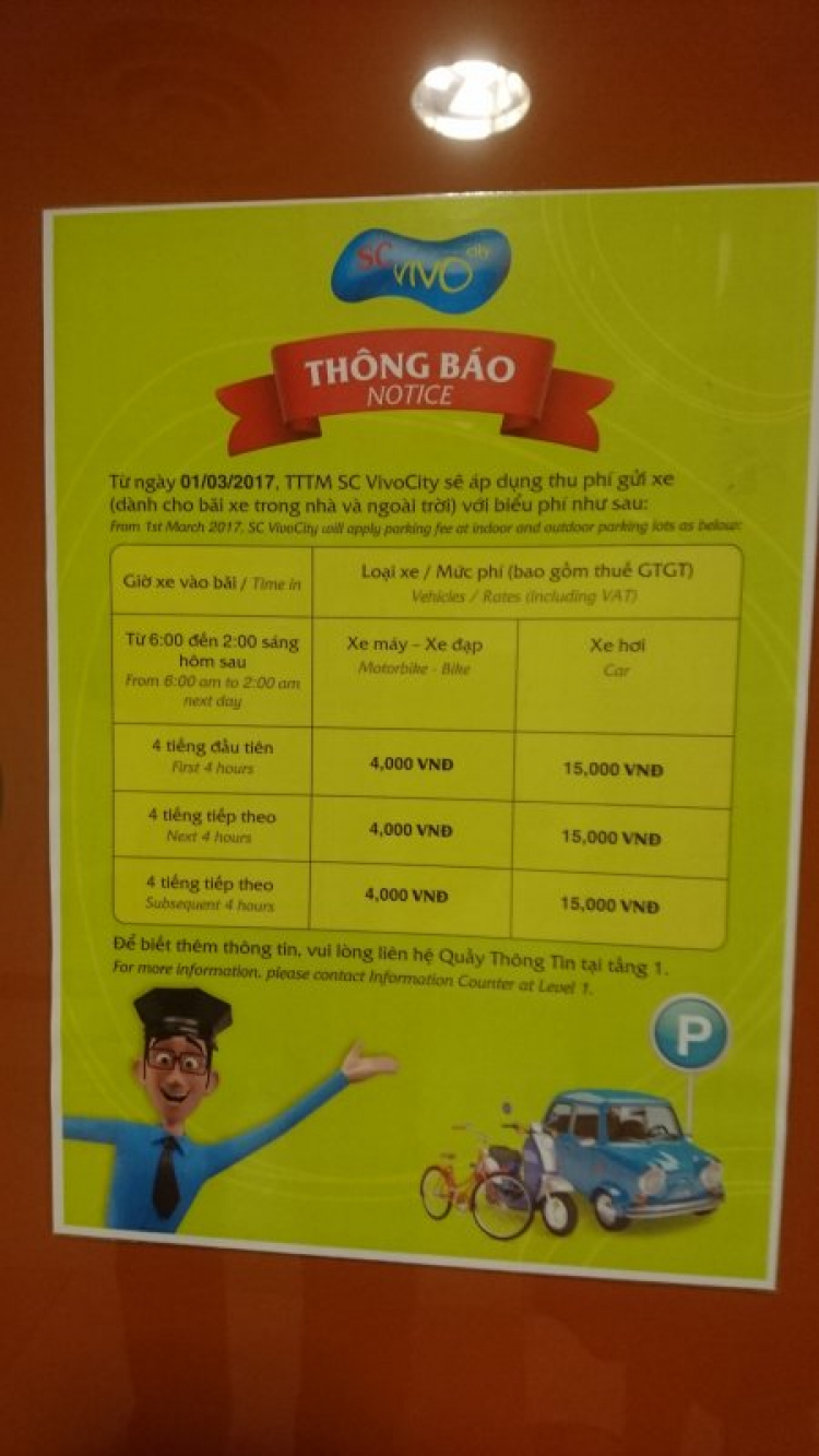 Vivo city hết giữ xe free rồi ạ