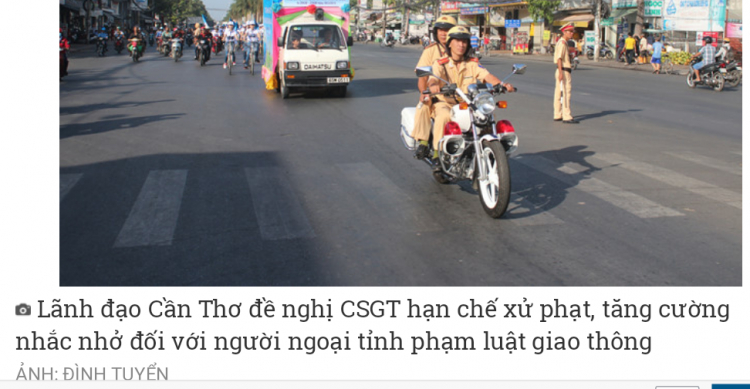 Cần Thơ đề nghị CSGT không phạt người ngoại tỉnh phạm luật Cần Thơ đề nghị CSGT không phạt người ngoại tỉnh phạm luật