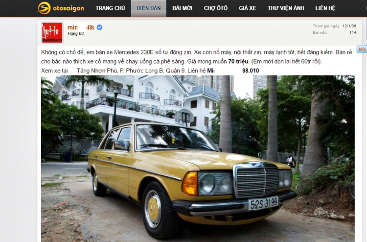 “Xe cổ” Mercedes 230E W123 đời 1976 rao bán ở Sài Gòn với giá 70 triệu đồng