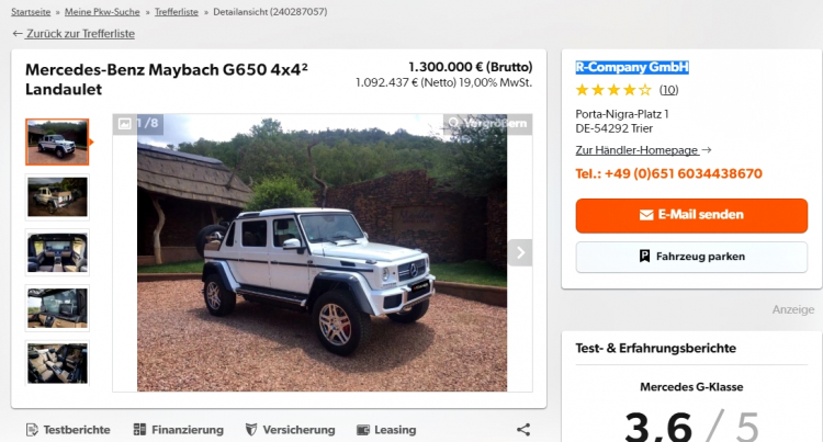 SUV mui trần sang chảnh Mercedes-Maybach G650 có giá bán lại 1.4 triệu đô