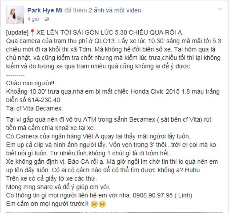 Mất ô tô do gấp vào ATM !