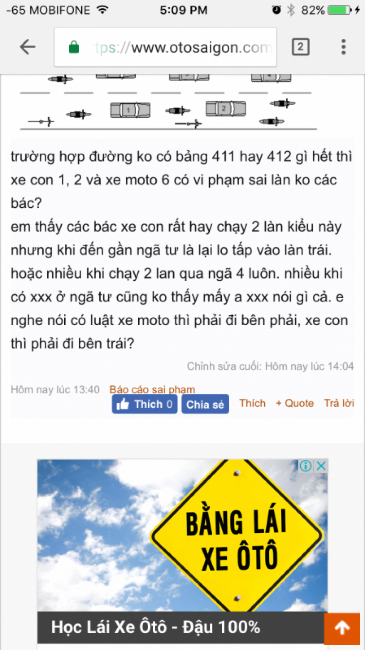 đường có 2 làn, xe con đi vậy sai luật?