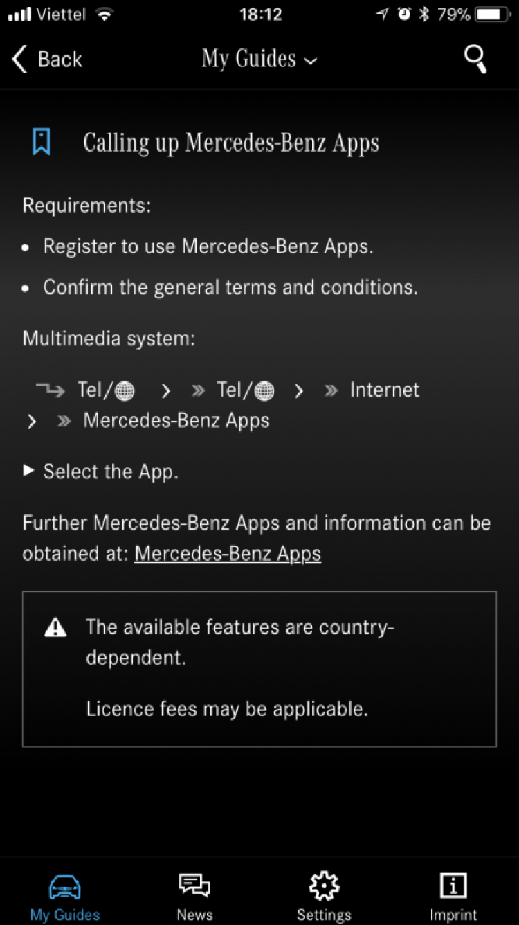 Sử dụng Mercedes-Benz App để xem dự báo thời tiết và nghe Radio Internet