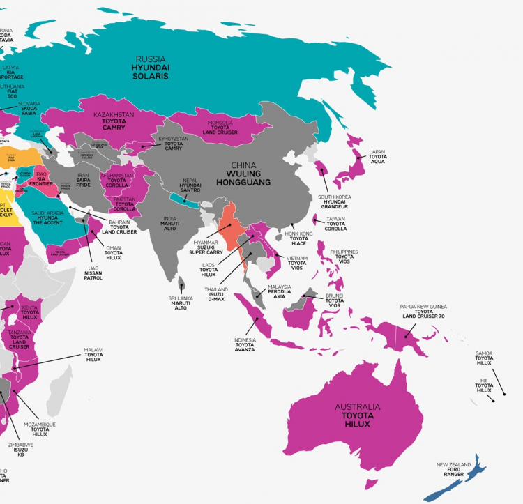 Bản đồ các dòng xe được ưa chuộng nhất trên thế giới