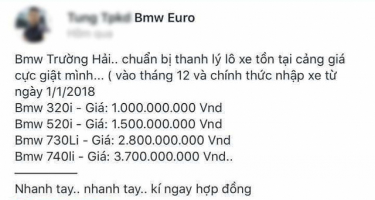 Thông tin BMW thanh lý lô xe tồn kho với giá từ 1 tỷ đúng không các bác?