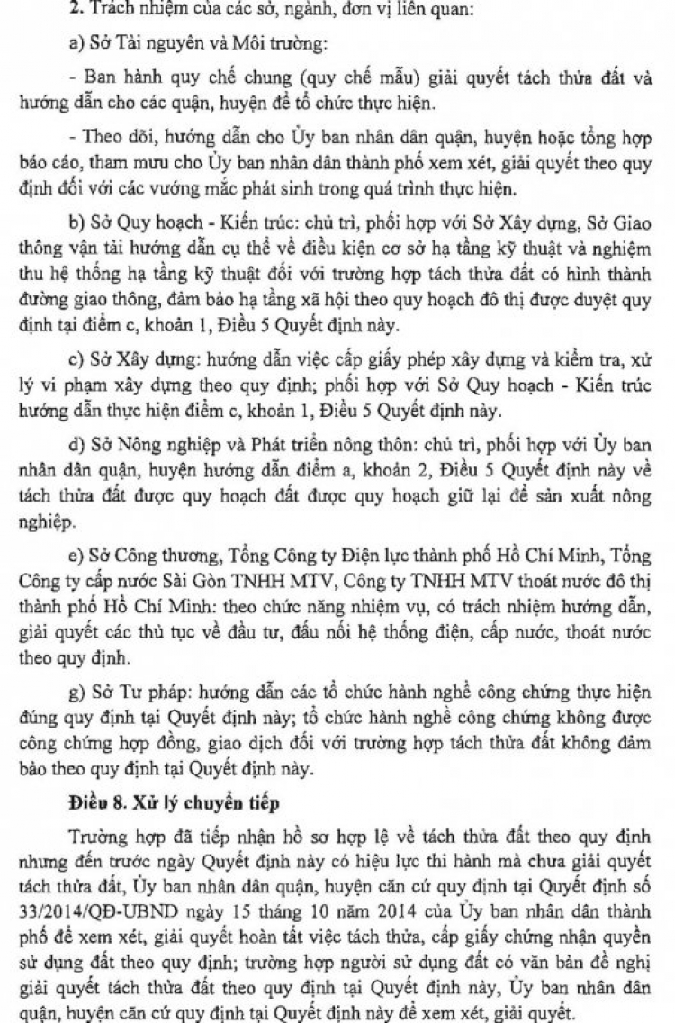 Quyết định 60/2017 thay thế QĐ 33/2014 về tách thửa tại TP.HCM chính thức thông qua 05/12/2017 có hiệu lực 01/01/2018