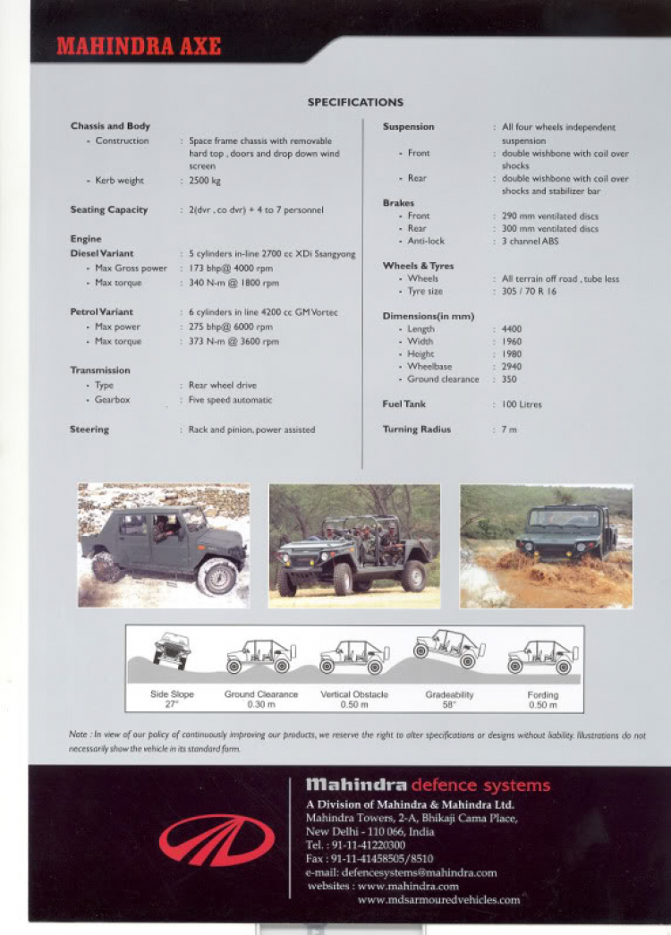 Mahindra AXE – Humvee của quân đội Ấn trang bị động cơ 2.7 xdi của Rexton