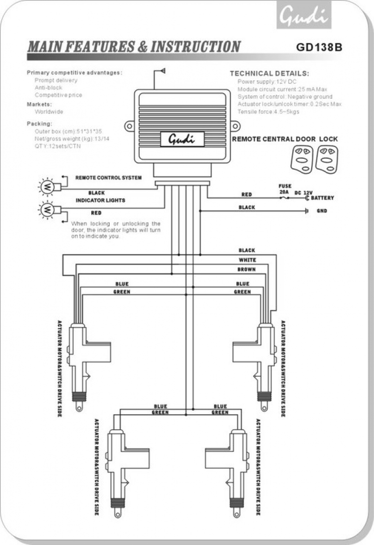 remote central door lock Gudi 138