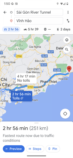 Cao tốc Vĩnh Hảo - Phan Thiết đã lên Google Map